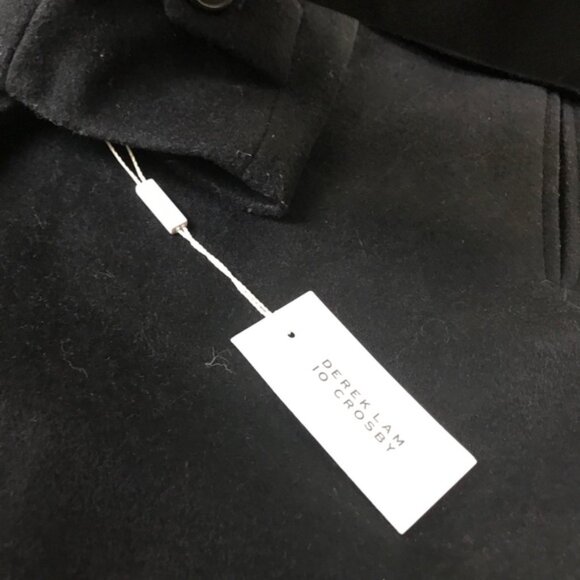 DEREK LAM 10 CROSBY New Minimalist Wool Coat Faux Fur Trim Oversized Pockets XL - Picture 11 of 16